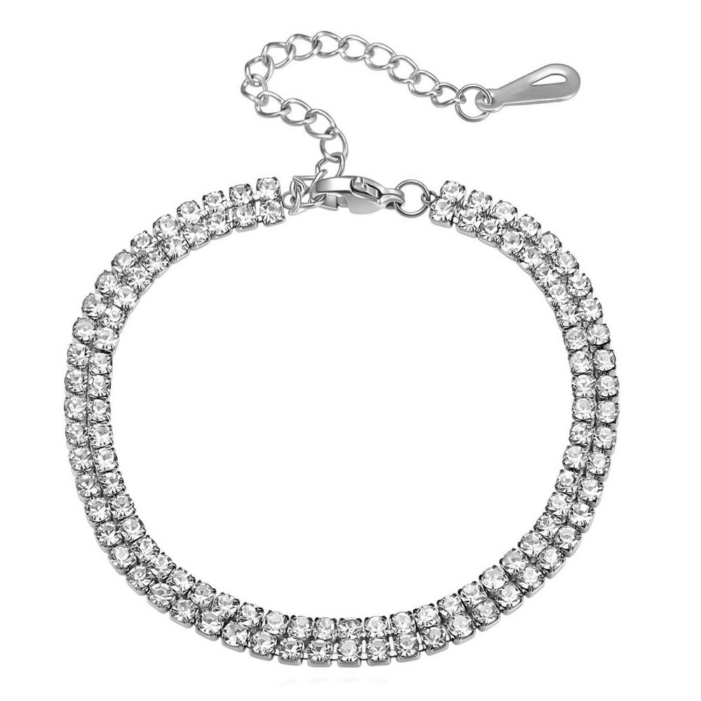 18k Gold Plated Stainless Steel Cubic Zirconia Double-Row Tennis Bracelet silver